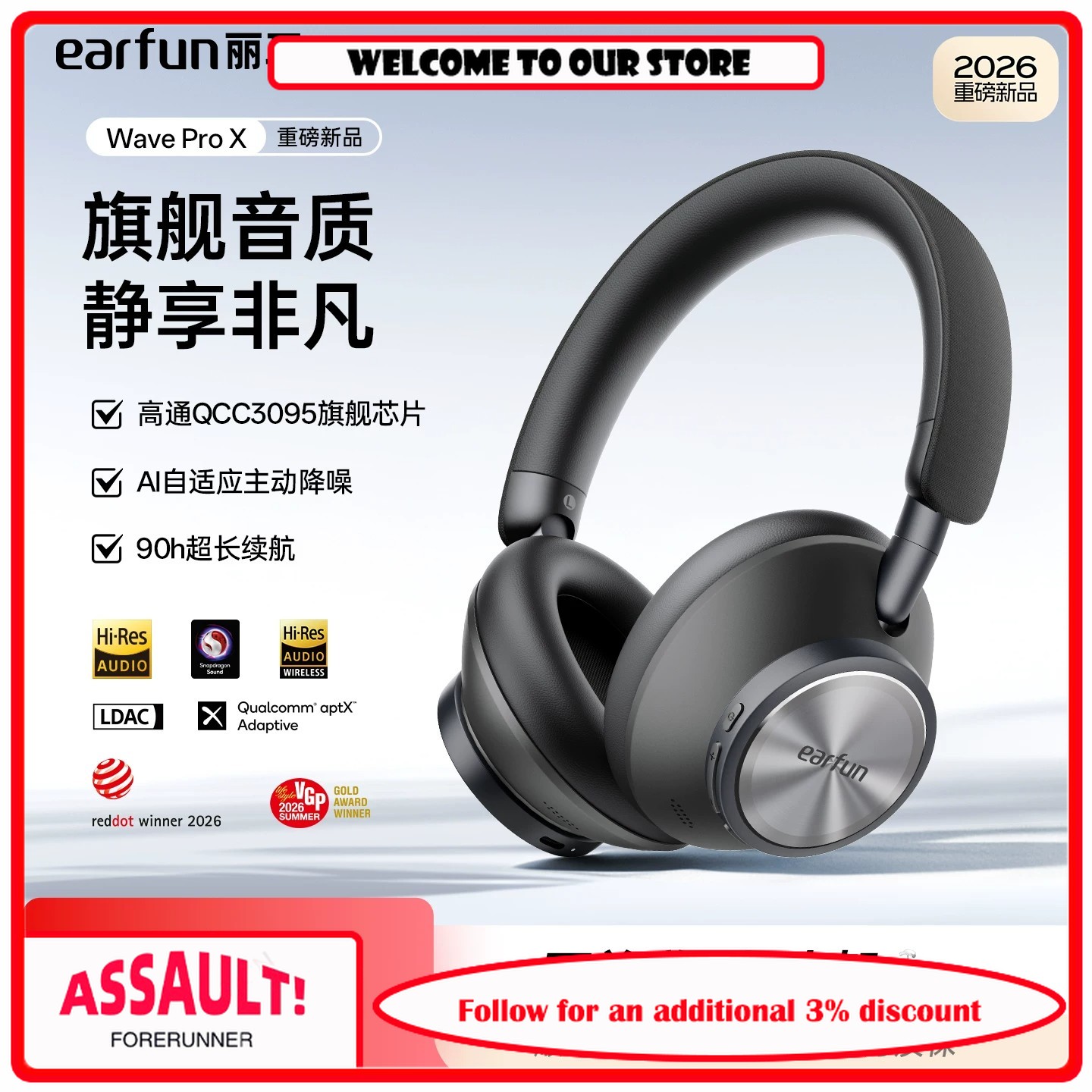 Anc Wireless Over Ear Headphones - Cuffie Over-Ear ANC EarFun Wave Pro