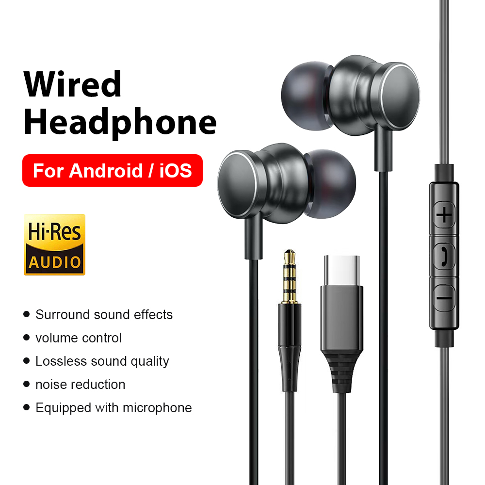 Type C Wired Earphones With Mic - Tipo C Cuffie cablate Auricolari HiFi